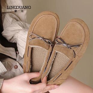 菱光女鞋 新款 加绒加厚保暖豆豆鞋 女轻便舒适N43QY239 2024冬季