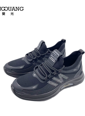 透气飞织鞋男士系带休闲鞋2024春新款软底跑步鞋不臭脚A43A3309T