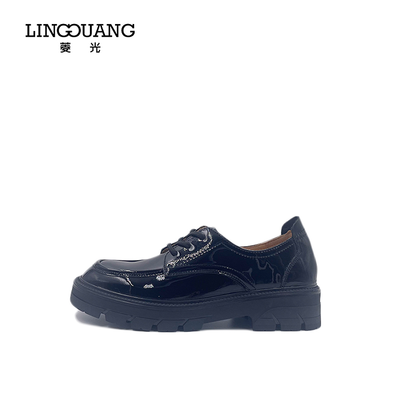 菱光女鞋2022秋季新款漆皮复古英伦皮鞋方跟时尚单鞋B225K2833