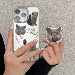 太空镜面手机壳定制磁吸magsafe适用苹果17promax来图订制iphone16猫咪狗狗照片宠物图案diy15滴胶支架补妆14
