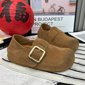 女2026春季 新款 休闲一脚蹬懒人鞋 擦色复古真皮厚底增高勃肯鞋 单鞋