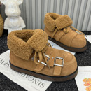 真皮厚底复古雪地靴女2025冬季新款皮带扣加绒保暖东北棉靴毛毛鞋