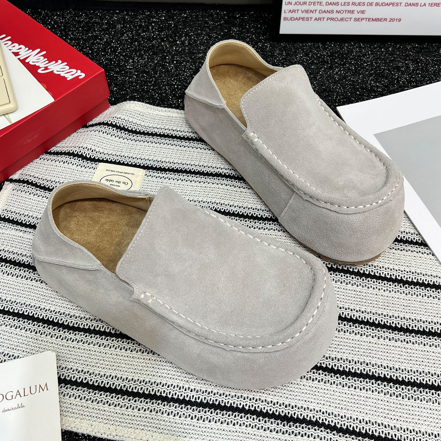 厚底增高休闲真皮勃肯鞋女2026春季新款一脚蹬乐福鞋百搭懒人单鞋,女鞋,勃肯鞋/软木鞋,淘宝优惠券,粉丝福利购,淘宝优惠卷