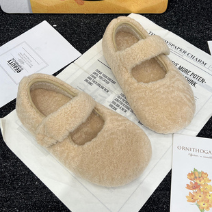 玛丽珍鞋 羊羔毛毛鞋 豆豆鞋 厚底百搭加绒保暖棉瓢鞋 女2025秋冬新款