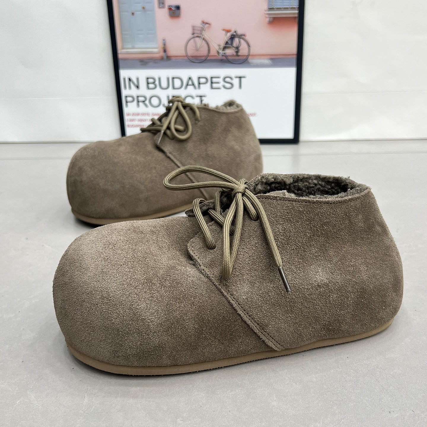 卡皮巴拉真皮大头勃肯鞋女2026秋冬新款加绒厚底内增高休闲懒人鞋