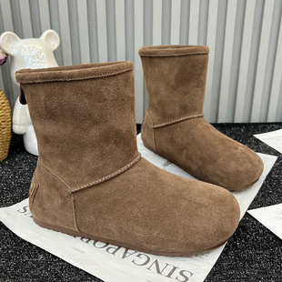 真皮厚底雪地靴女2025冬季 加绒保暖勃肯棉靴加厚毛毛棉短靴潮 新款