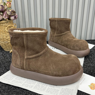 加厚真皮厚底雪地靴女2025冬季 加绒保暖东北雪地棉勃肯棉靴潮 新款