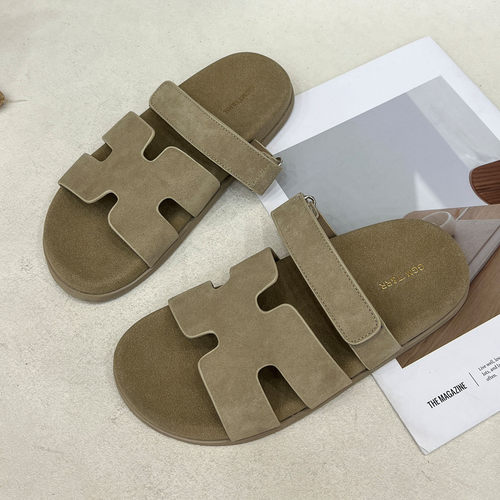 TTRR真皮复古厚底女夏二舅一字拖