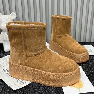 TT&RR真皮厚底增高加厚雪地靴女2025冬季 加绒保暖东北雪地棉 新款