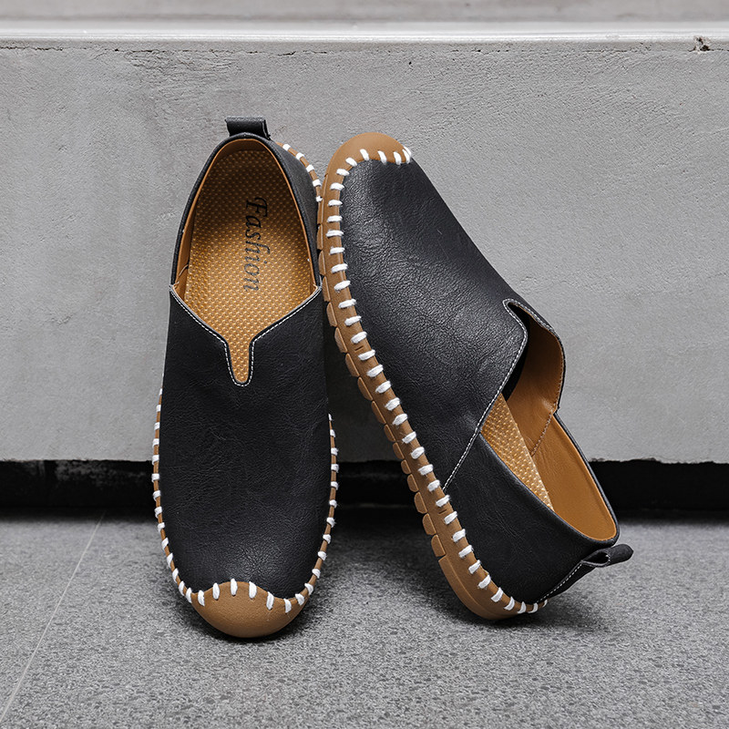 大码男鞋舒适百搭手工缝制乐福鞋男士休闲皮鞋一脚蹬平底豆豆鞋潮,流行男鞋,乐福鞋（豆豆鞋）,淘宝优惠券,粉丝福利购,淘宝优惠卷