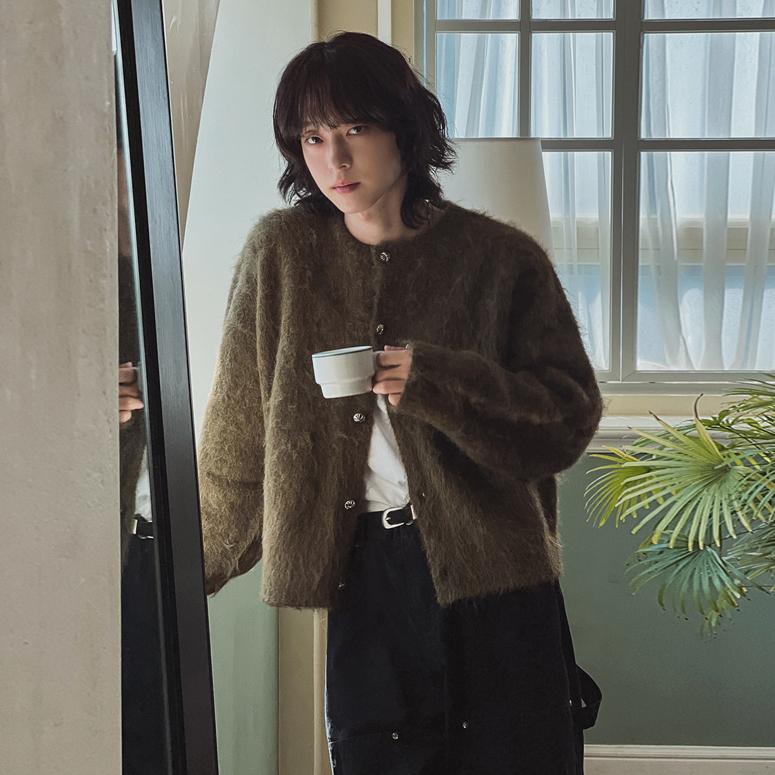 MRCYC仿貂毛圆领开衫毛衣男冬季