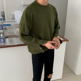 MRCYC秋冬季 毛衣男韩系宽松纯色打底衫 ins潮流袖 子开叉慵懒针织衫