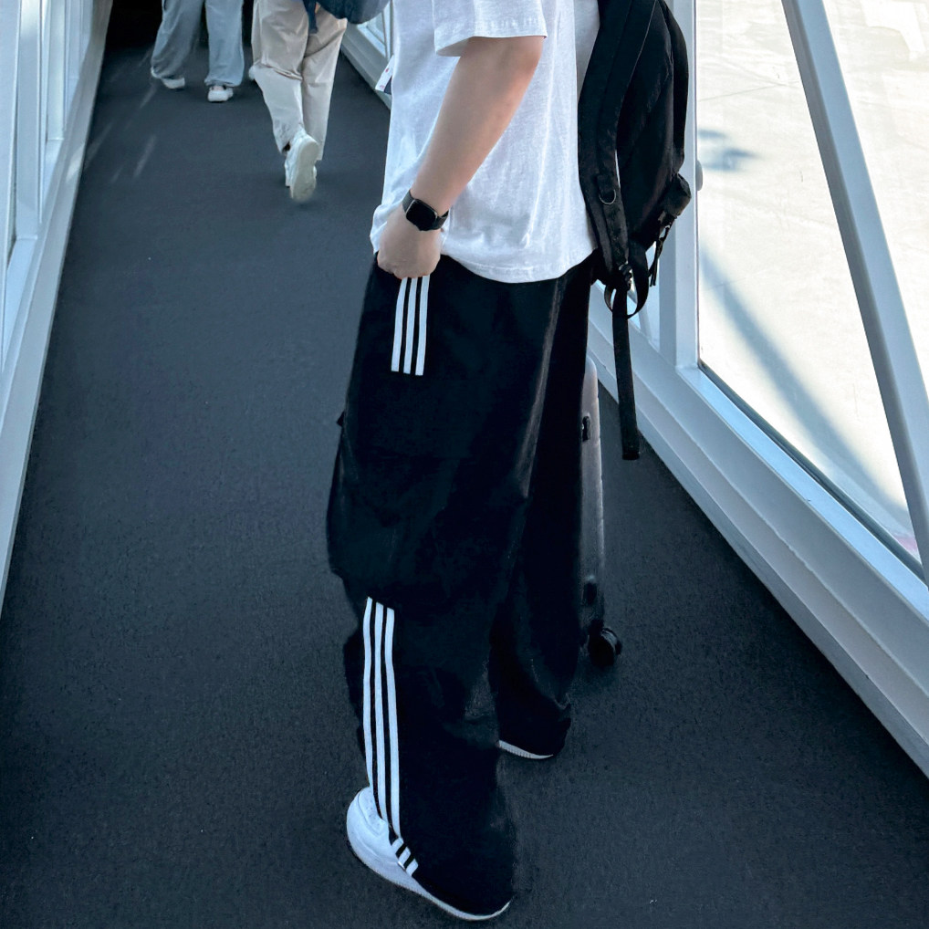 MRCYC设计感条纹工装裤男夏季宽松阔腿休闲裤韩系通勤直筒拖地裤,男装,休闲裤,淘宝优惠券,粉丝福利购,淘宝优惠卷