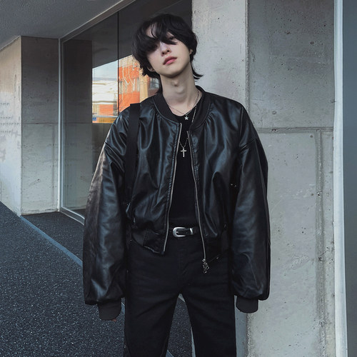 MRCYC韩饭宽松短款皮衣夹克