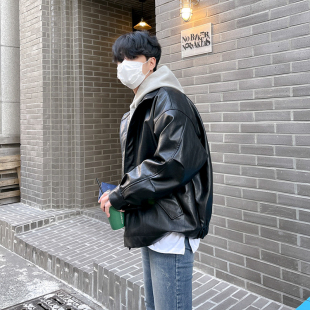 加厚韩系潮流宽松痞帅复古机车皮夹克潮男外套 MRCYC皮衣男秋冬季