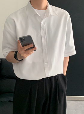 MRCYC英伦痞雅风短袖衬衫男夏季宽松商务休闲衬衣韩系潮流翻领T恤