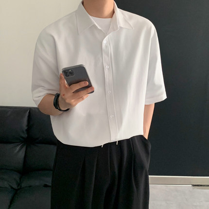MRCYC英伦痞雅风短袖衬衫男夏季宽松商务休闲衬衣韩系潮流翻领T恤