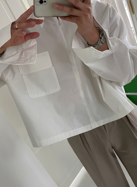 MRCYC短款拉链衬衫男士高级感韩系宽松长袖衬衣内搭dk制服