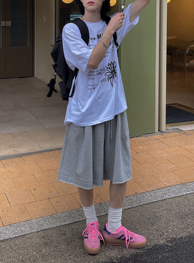 MRCYC灰色运动短裤男士夏季宽松休闲中裤韩系通勤风阔腿五分卫裤