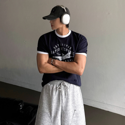 MRCYC复古撞色印花短袖T恤男夏季