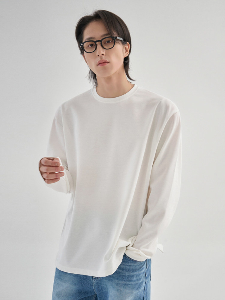 100% コットンシンプルカジュアル長袖Tシャツメンズ秋ボトミングシャツ韓国トレンドベーシックラウンドネックインナー