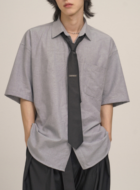 MRCYC学院风短袖衬衫男夏季宽松休闲纯色衬衣韩系通勤DK制服内搭