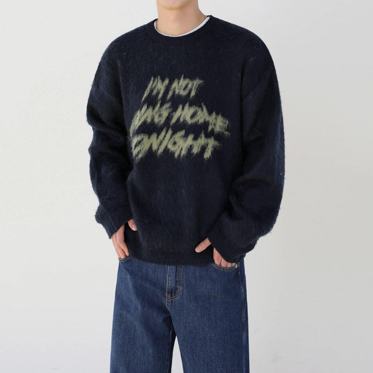 MRCYC慵懒风圆领套头毛衣男冬季