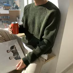Mrcyc Round Neck Sweater Men's Solid Color Knitwear Korean Style Trendy Loose Base Shirt Autumn and Winter New Coat