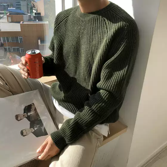Mrcyc Round Neck Sweater Men's Solid Color Knitwear Korean Style Trendy Loose Base Shirt Autumn and Winter New Coat
