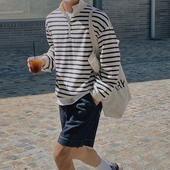 MRCYC条纹半拉链卫衣男春夏季 韩系宽松潮流立领纯棉套头长袖 上衣