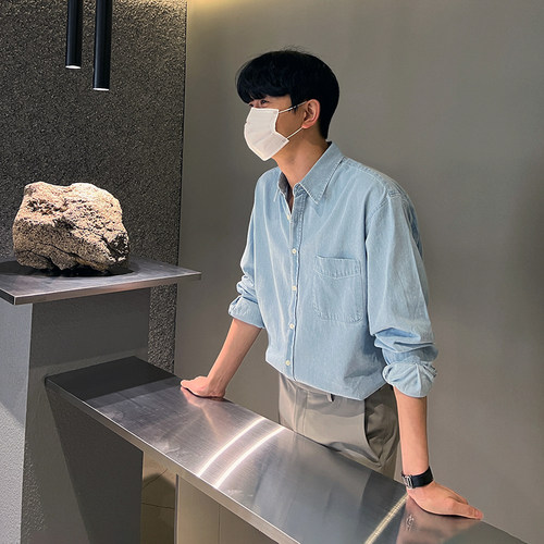 MRCYC翻领长袖韩版纯色衬衫