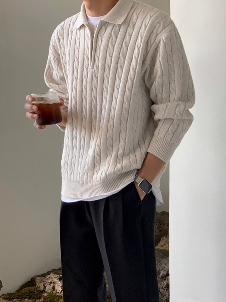 MRCYC 하프 지퍼 트위스트 니트 스웨터 가을 남성 한국 스타일 느슨한 틈새 디자인 옷깃 풀오버 스웨터