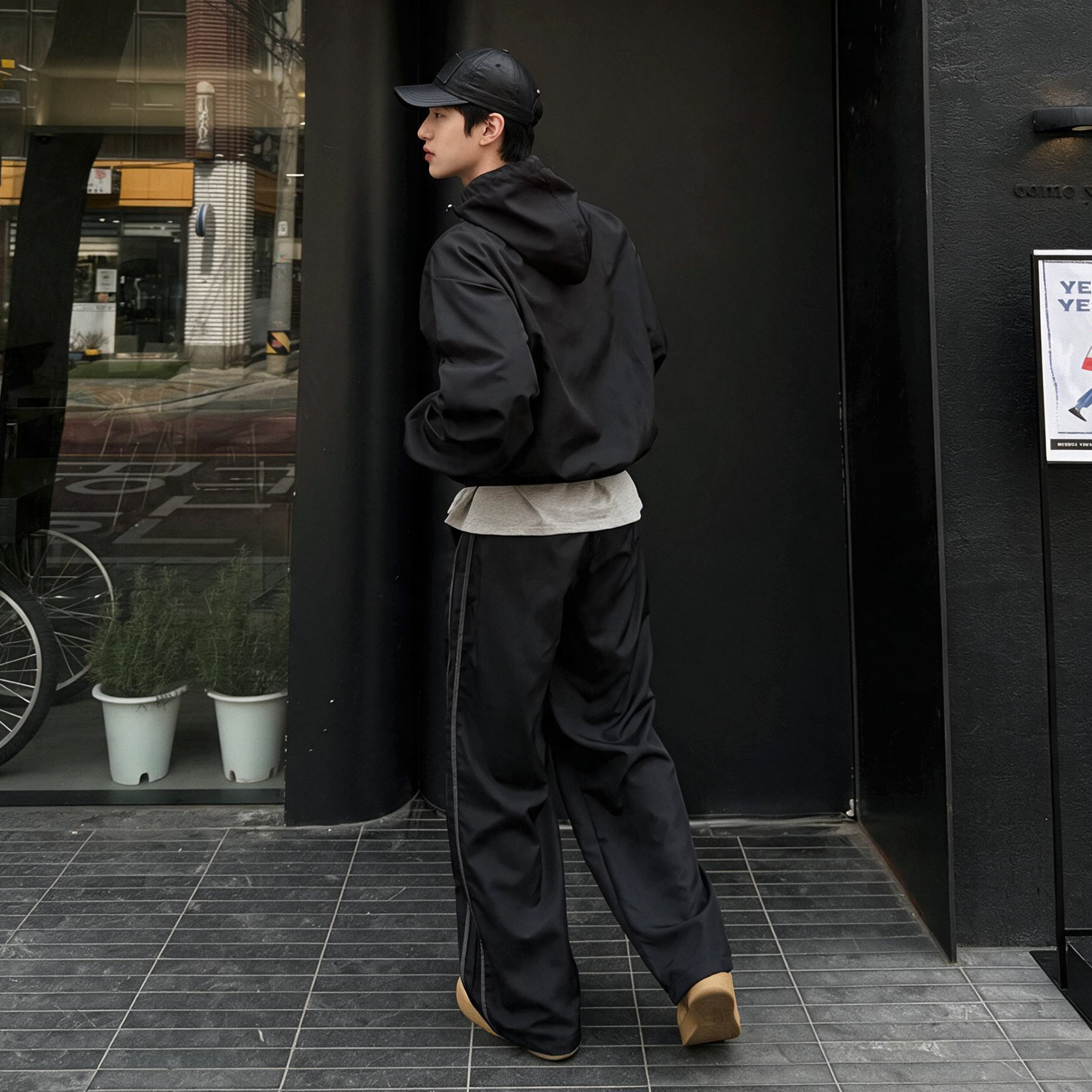 MRCYC连帽冲锋衣外套男士秋季宽松阔腿直筒长裤韩系休闲运动套装