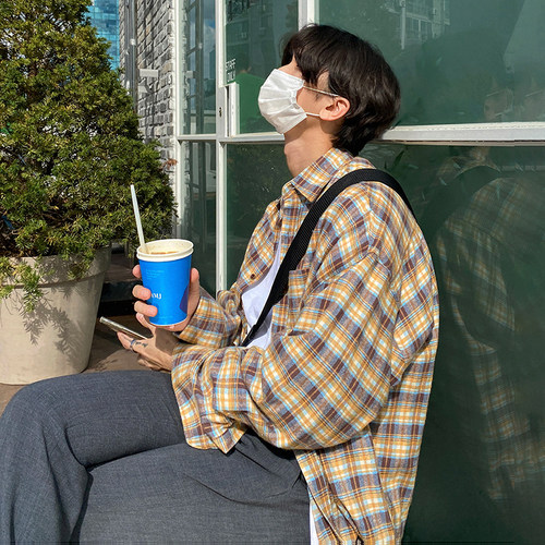 MRCYC韩版潮流休闲格子长袖衬衫