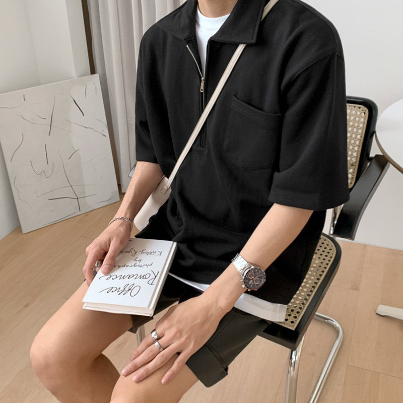 thumbnail for MRCYC korean polo shirt men's summer trend retro lapel ins loose t-shirt men's short sleeve top trend