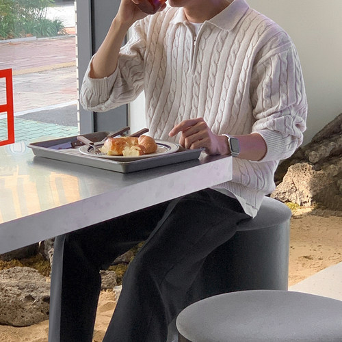 MRCYC韩版翻领麻花针织套头毛衣