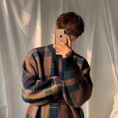 MRCYC男士 宽松慵懒风打底衫 冬季 加厚毛衣韩系潮流拼色格子针织衫