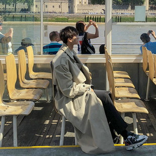 薄款 新款 韩系潮流大衣外套男过膝风衣男中长款 帅气风衣春秋季 男士