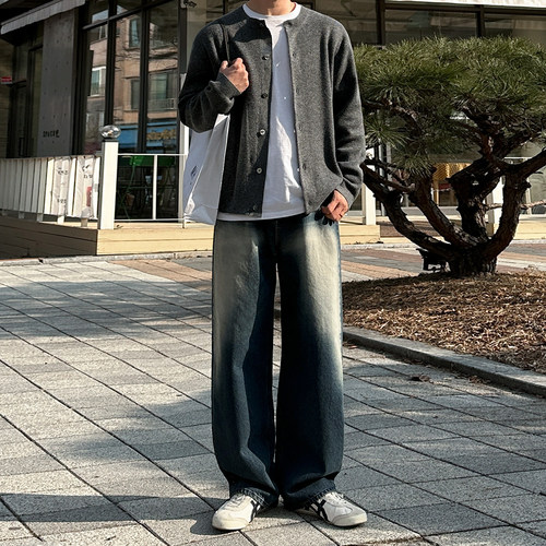 MRCYC韩版宽松圆领针织开衫毛衣