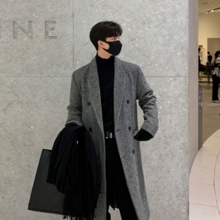 韩系宽松休闲加厚男款 冬季 呢子风衣 毛呢大衣外套男士 MRCYC中长款