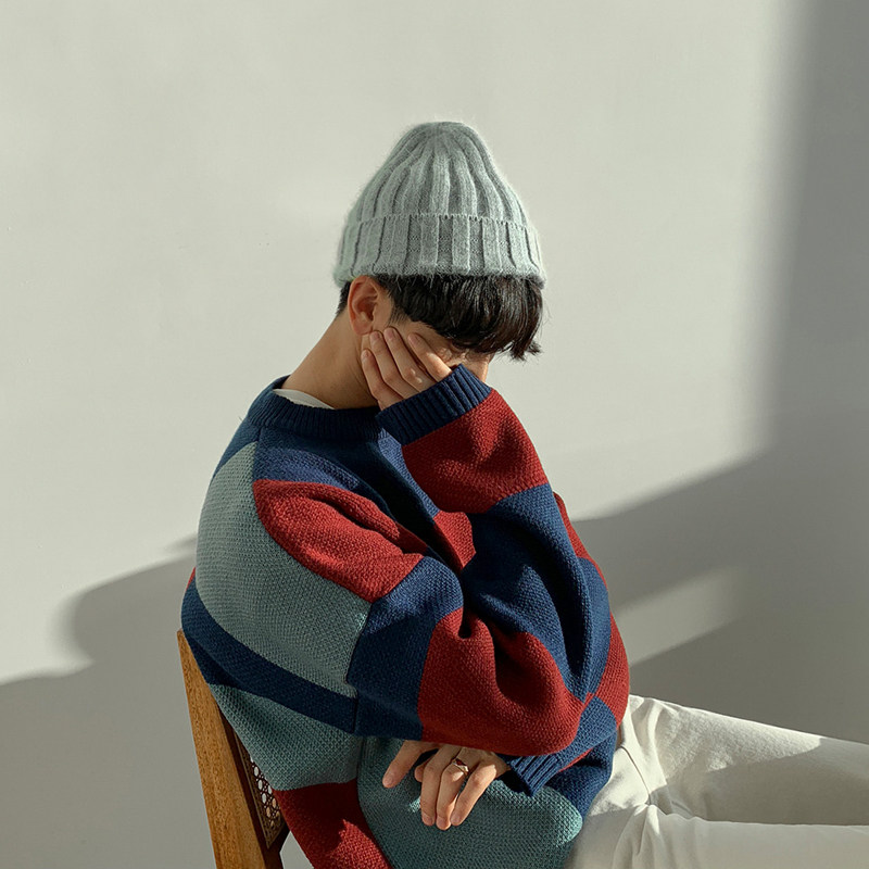MRCYC PLAID COUPLE SWEATER WINTER KOREAN VERSION OF THE TREND PERSONALITY THICKENING SWEATER LOOSE LAZY BOTTOMING SHIRT MEN