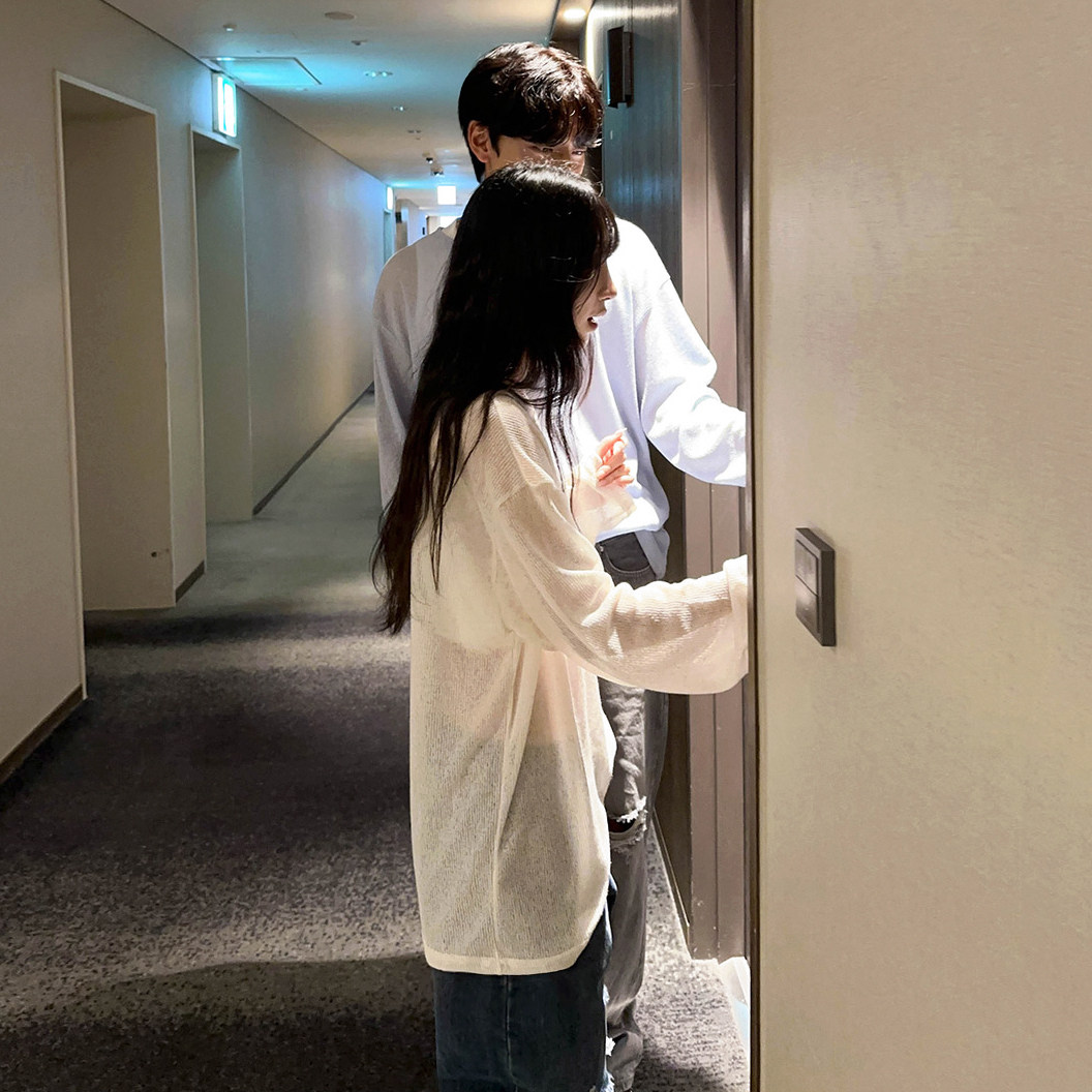 MRCYC夏季薄款防晒针织衫男士宽松休闲长袖T恤韩系慵懒风情侣上衣