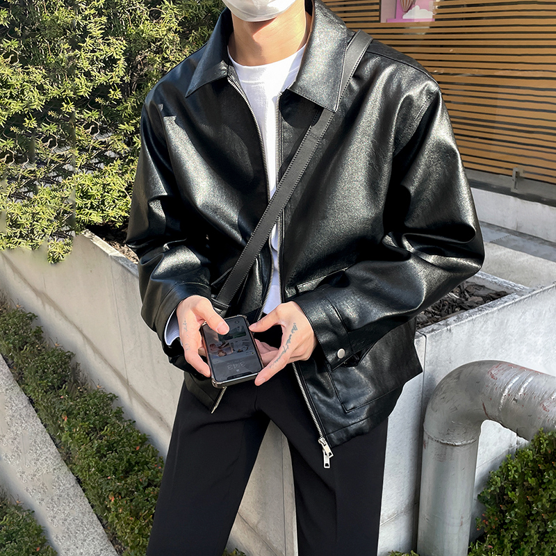 MRCYC短款外套宽松翻领皮衣