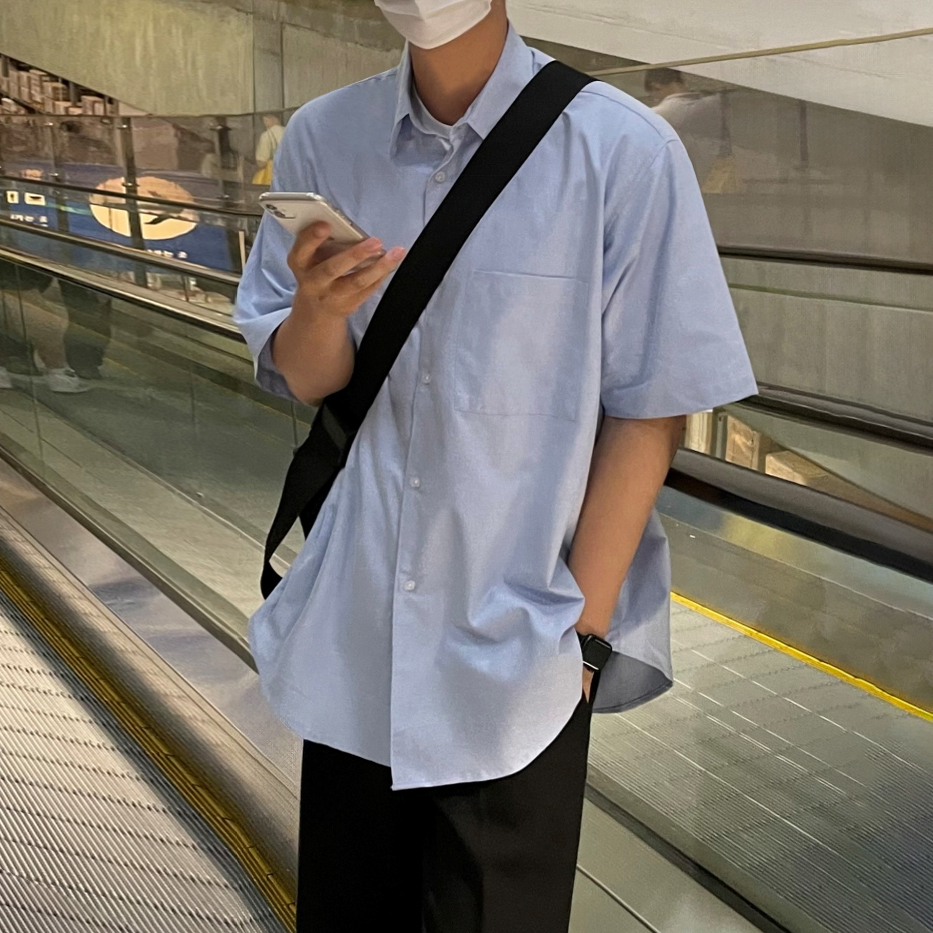 MRCYC学院风简约短袖衬衫男夏季DK制服内搭韩系宽松痞帅休闲衬衣