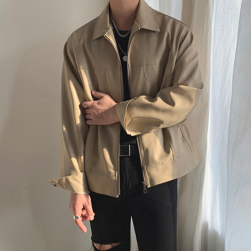 MRCYC高级感复古皮衣男士衣服韩系帅气青年皮夹克机车外套