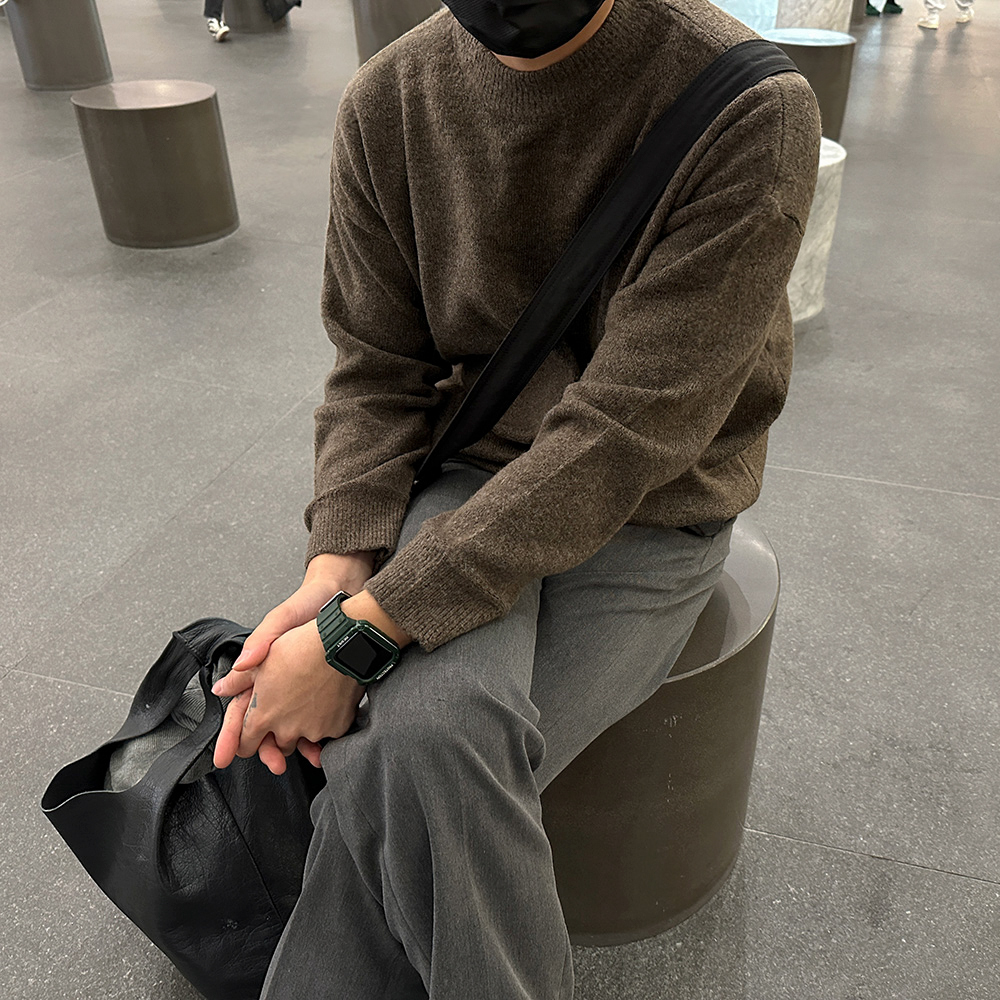 MRCYC韩版纯色圆领套头针织毛衣