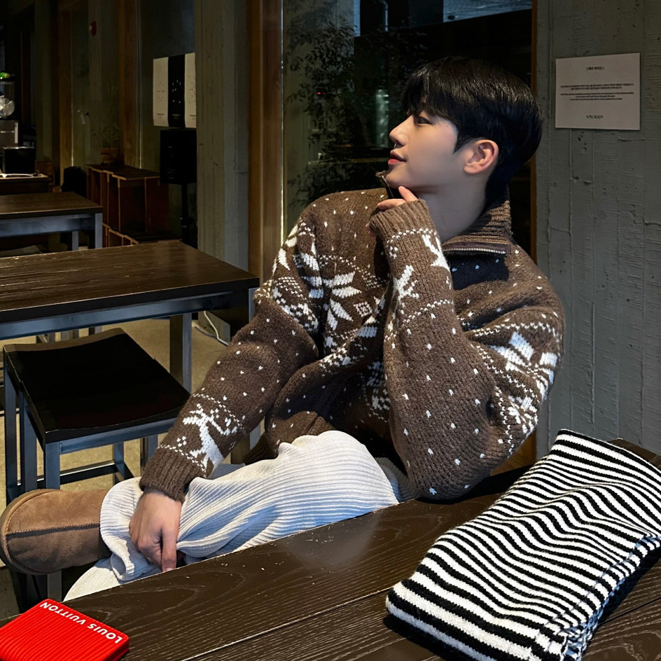 MRCYC设计感撞色开衫毛衣男士冬