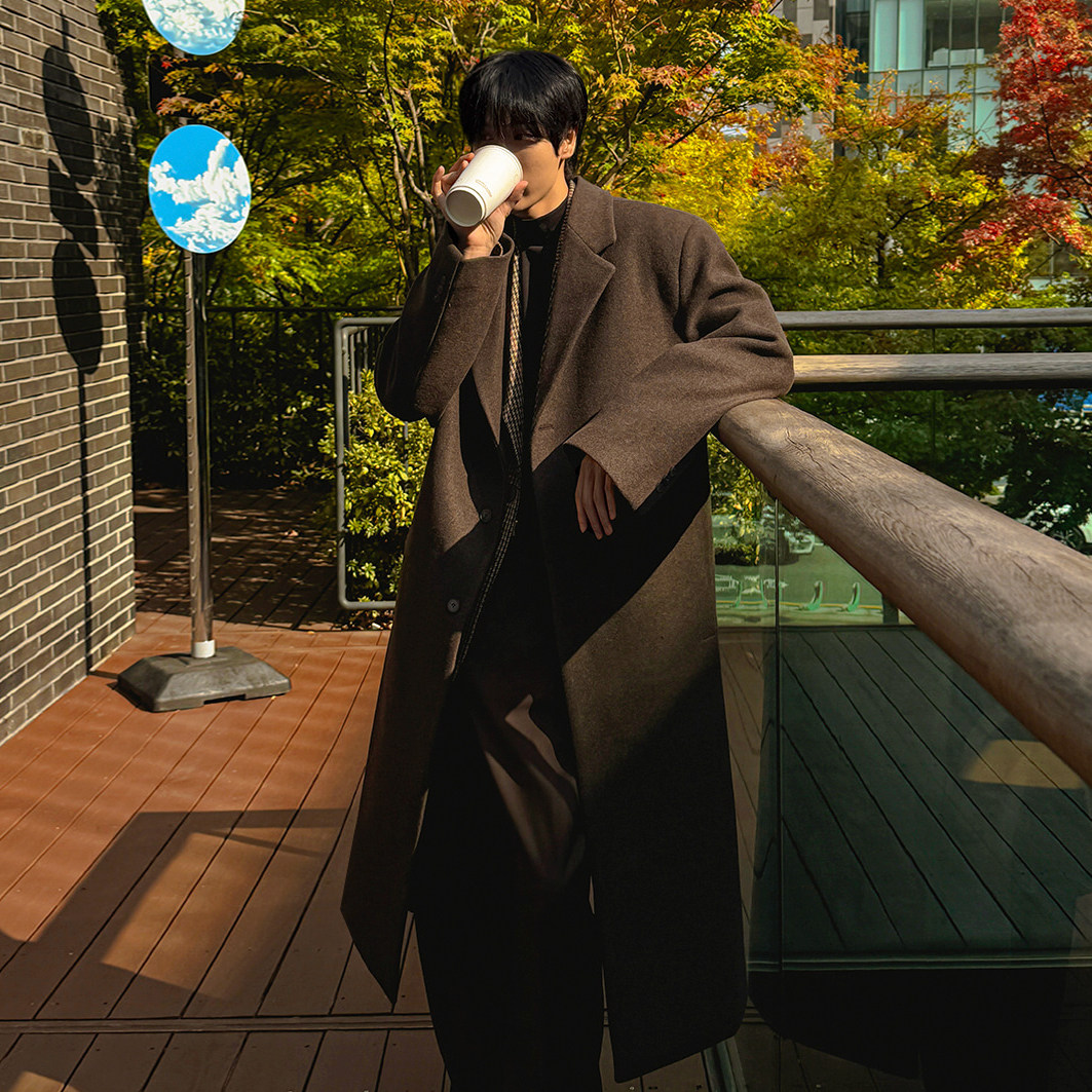 MRCYC轻熟风西装领中长款毛呢大衣男士冬季加厚保暖韩系呢子外套,男装,毛呢大衣,淘宝优惠券,粉丝福利购,淘宝优惠卷