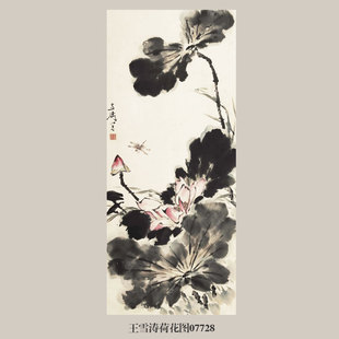 画说王雪涛荷花图吉祥花鸟画国画卷轴挂画名画复制品仿古画装饰画