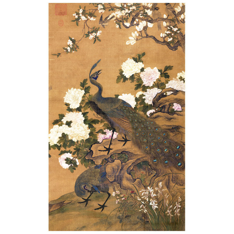 明陆治锦圃鸣春卷轴花鸟画字画新中式装饰画客厅沙发玄关茶楼挂画,家居饰品,国画,淘宝优惠券,粉丝福利购,淘宝优惠卷